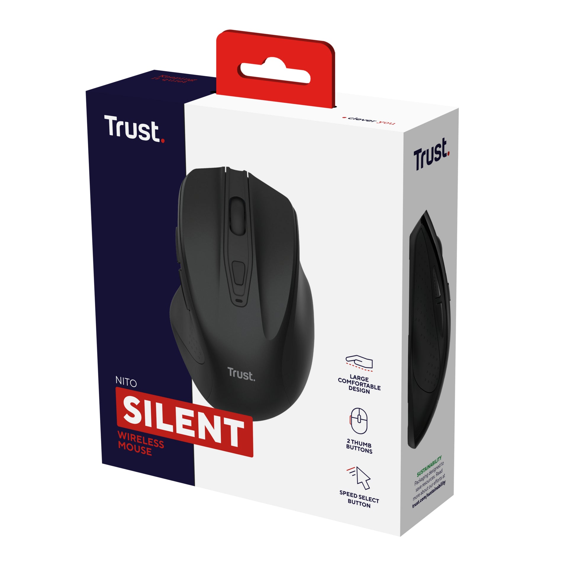 Trust Nito Silent – Maus – Kabellos (2,4 GHz), rechts, Schwarz