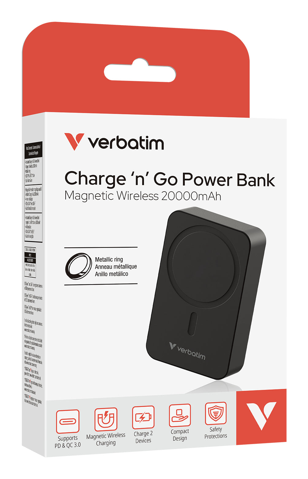 Verbatim MagSafe Powerbank 20'000 mAh – 35 W PD, MagSafe 15 W, 1× USB-C, 1× USB-A, schwarz