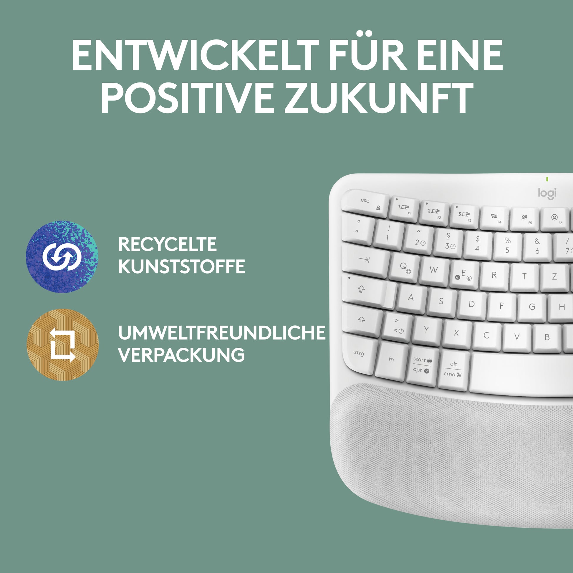 Logitech Wave Keys für Mac – Tastatur, kabellos (Bluetooth), DE-Layout (DE), ergonomisch, Weiss – für macOS