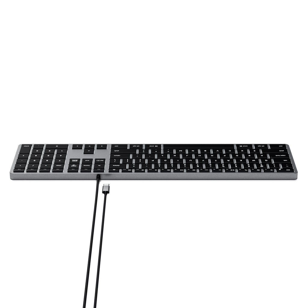 Satechi Slim W3 – Tastatur – kabelgebunden – USB‑C – QWERTZ (CH) – beleuchtet – Aluminium, Schwarz