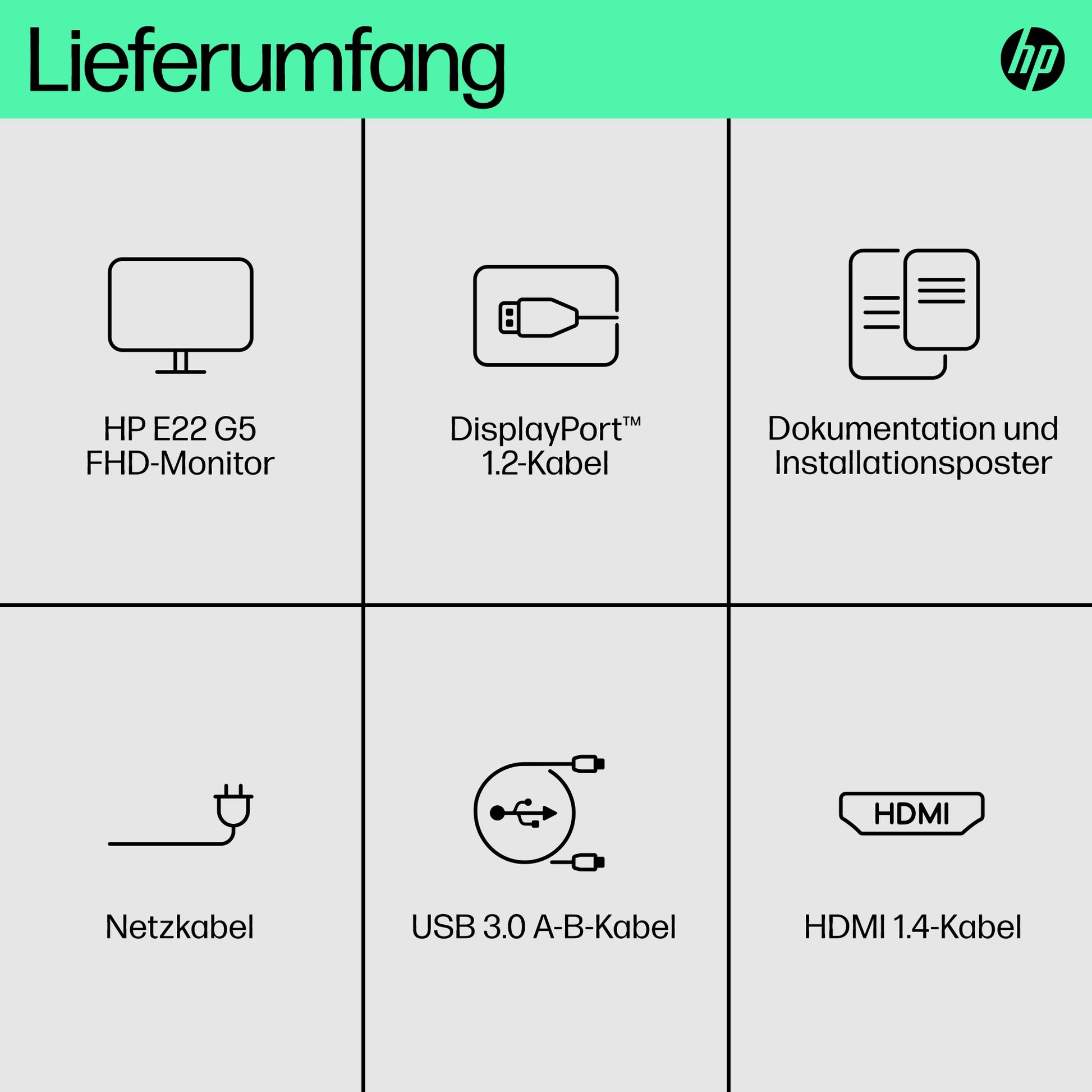 HP E22 G5 – Monitor, 21,5", IPS, 75 Hz, 250 cd/m², USB-Hub integriert, VESA 100 × 100, Schwarz