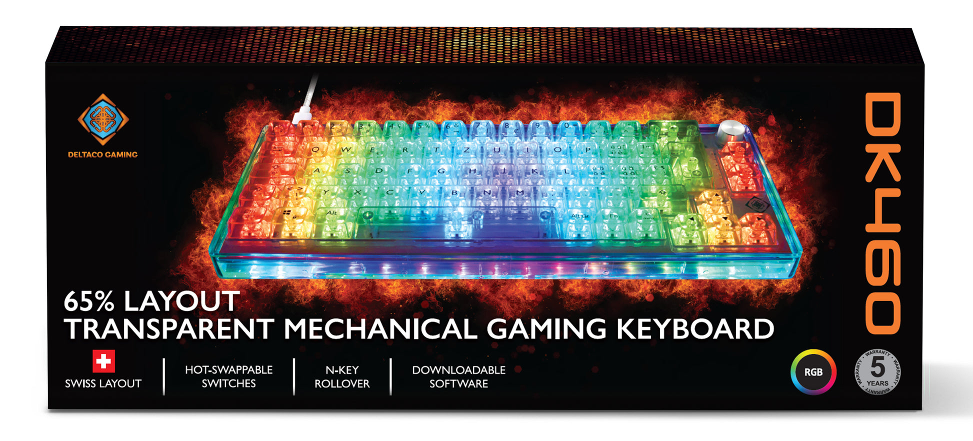 Deltaco Gaming GAM-160-T-CH – Gaming-Tastatur 65% – Mechanisch – Verkabelt, USB-C – QWERTZ (CH) – RGB