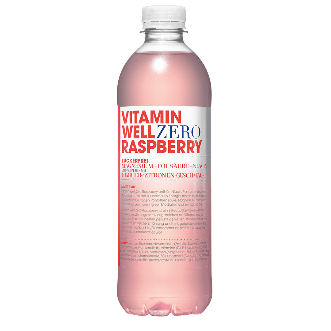 Vitamin Well Vitaminwasser Zero, Himbeere, zuckerfrei – 12 × 5 dl