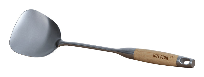 Hot Wok HW6010 – Wok-Löffel, 9,5 × 38 × 5 cm, Edelstahl/Holz, aufhängbar