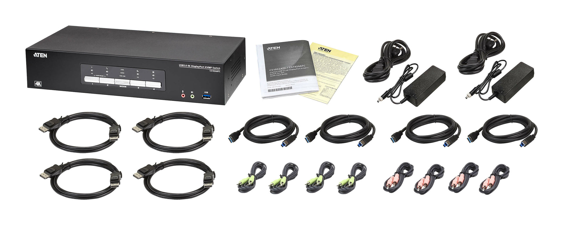 ATEN 4-Port DP KVM-Switch – 4096 × 2160/60 Hz, USB 3.0-Hub, Audio