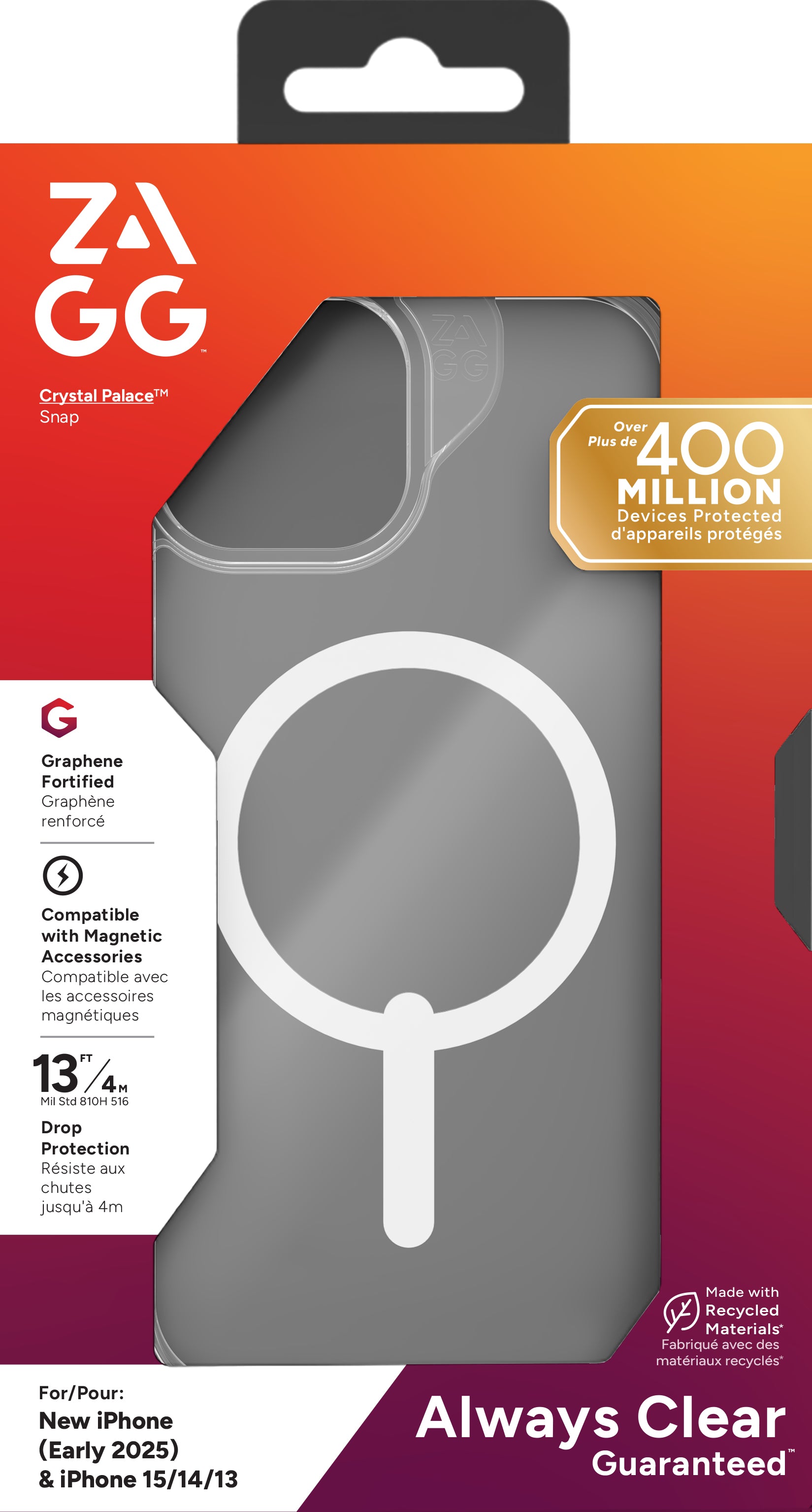 ZAGG Backcover Crystal Palace – für Apple iPhone 13–16 – Snap-/Lock-Verschluss