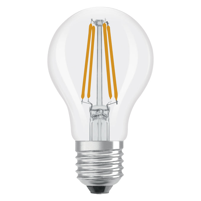 Osram LED-Leuchtmittel E27 A60 – Warmweiss 2700 K, 806 lm, 5,9 W, 300°, dimmbar – 1 Stk., Transparent, Glas