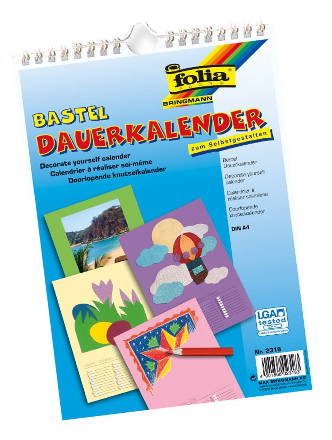 Folia Bastel-Dauerkalender, 23 × 24 cm, d/f/i/gb, hoch, Spiralbindung, mit Aufhänger