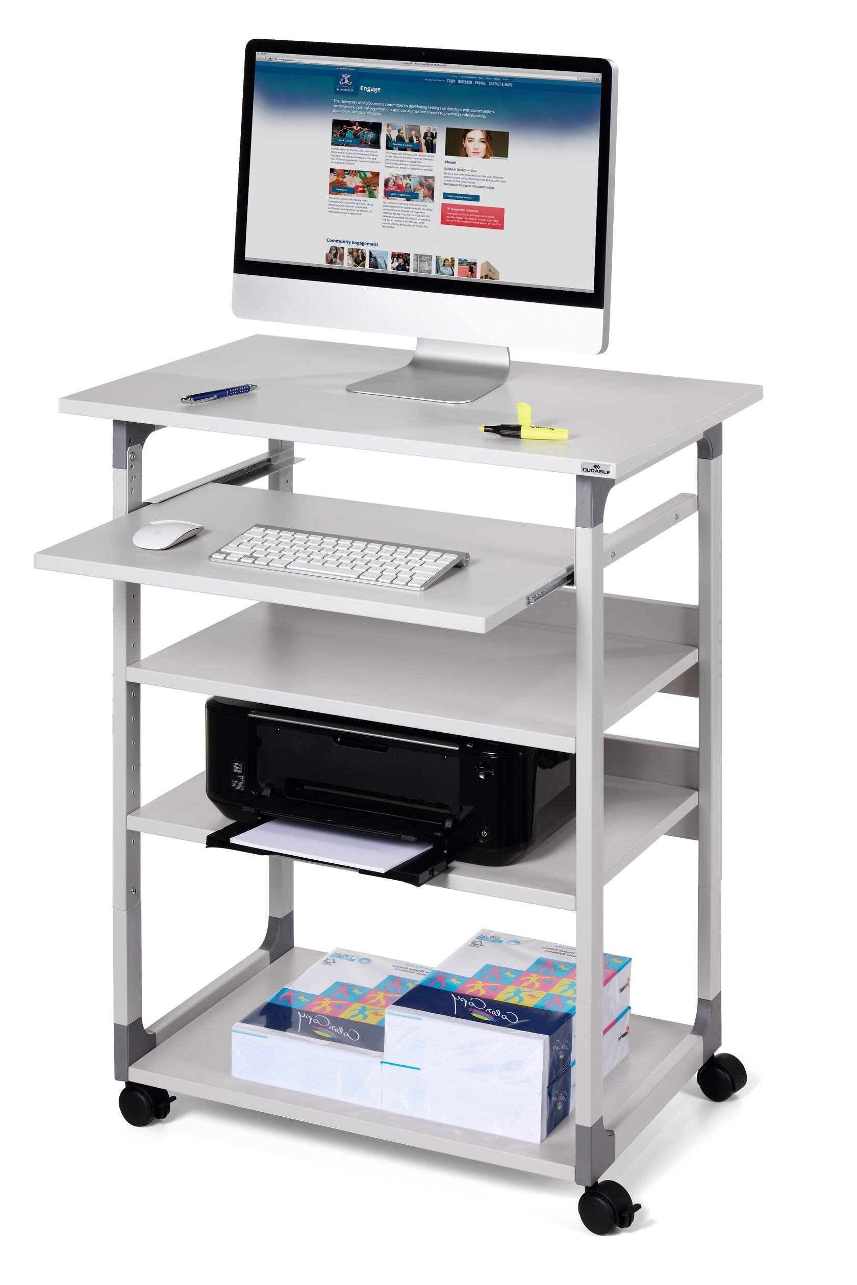 Durable SYSTEM 75 VH IT-/Medizin-Fahrwagen – 75 × 53,4 × 115 cm, höhenverstellbar, grau, Stahl