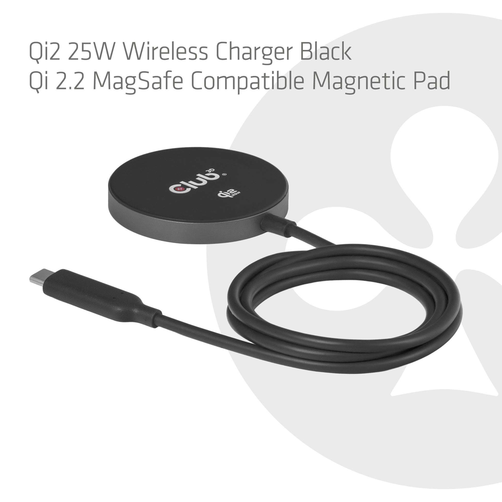 CLUB3D CAC-3027 Kabelloses Ladegerät 25 W – Qi2, MagSafe-kompatibel – für Smartphones, Smartwatches u. a.