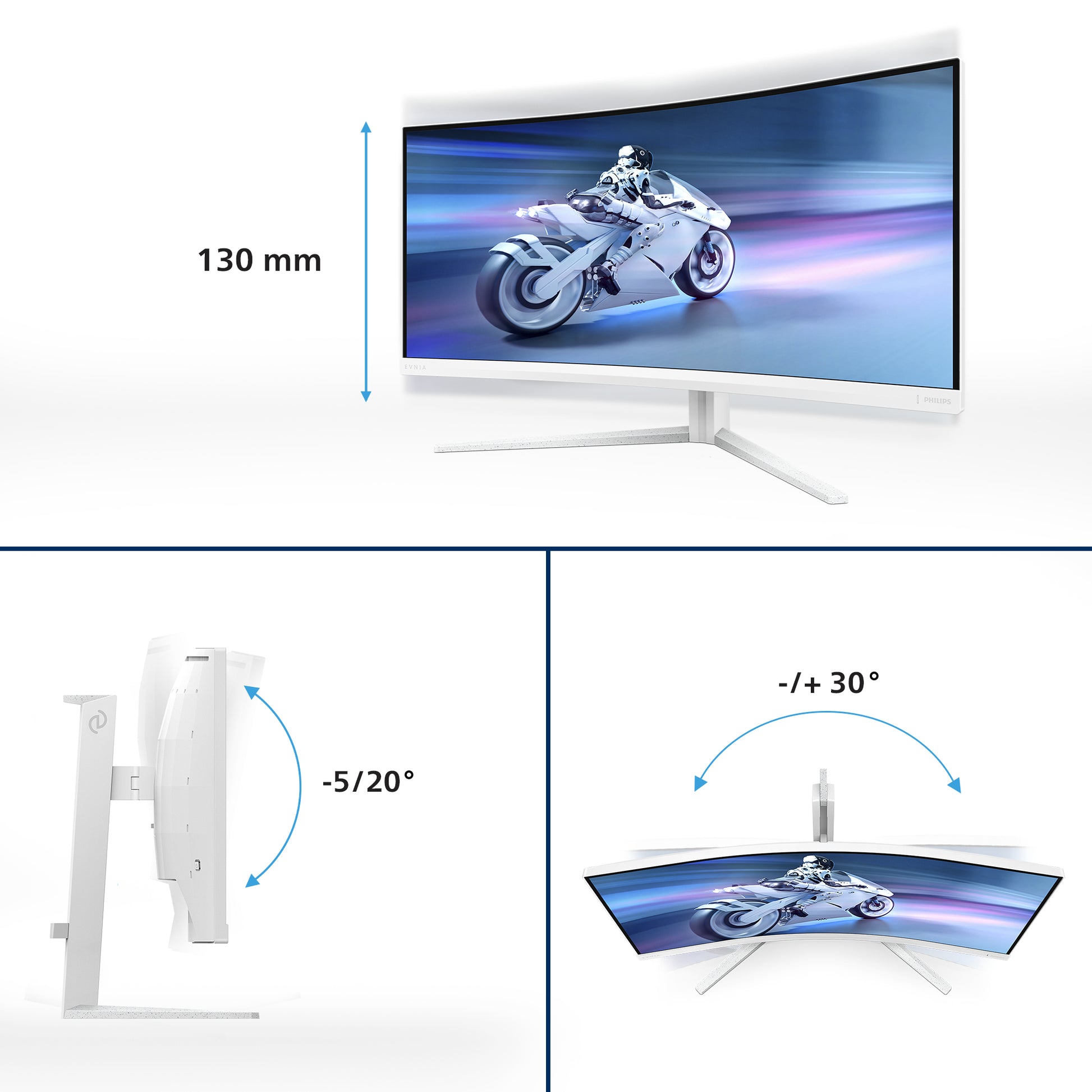 Philips Evnia 5000 34M2C5501A/00 – Monitor, 34", Curved, USB-Hub, Lautsprecher, VESA 100 × 100, Weiss