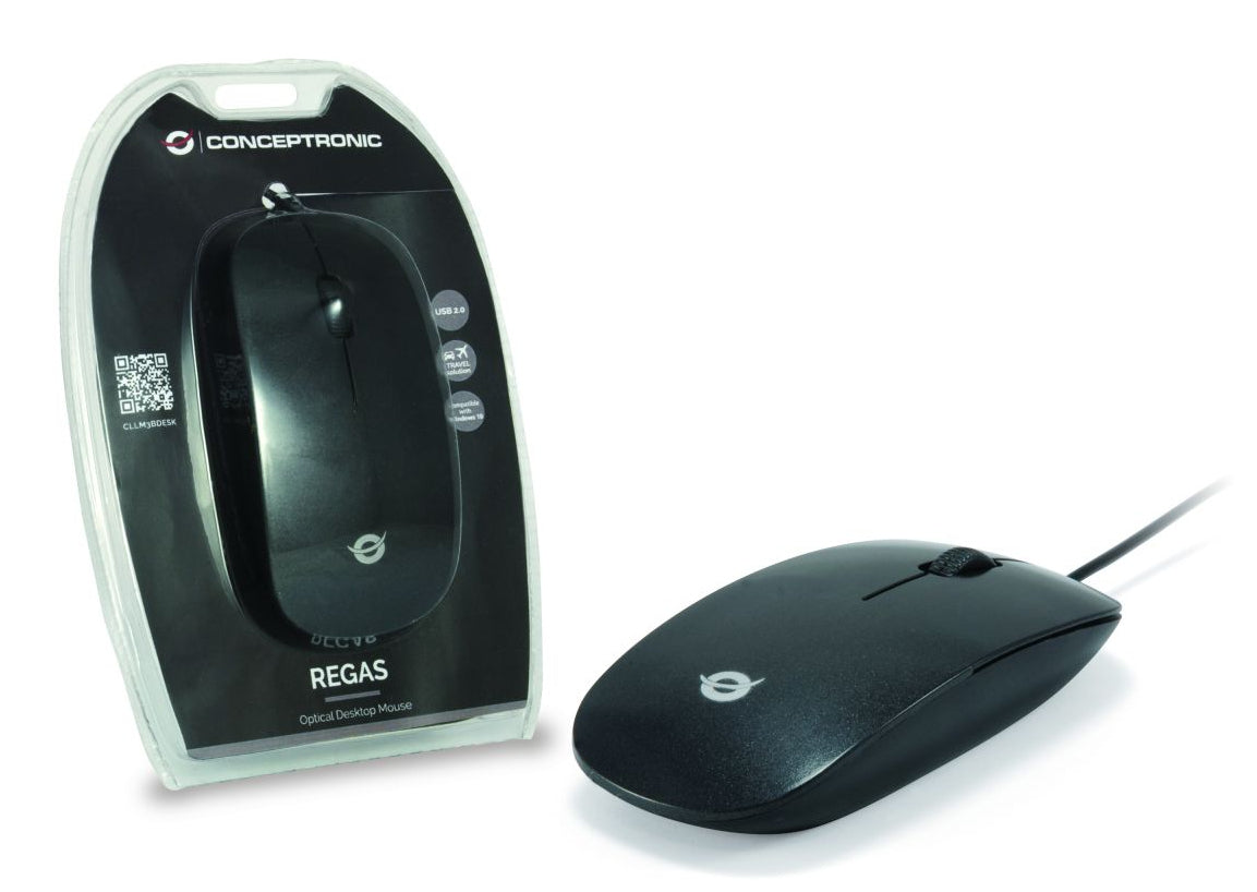 Conceptronic CLLM3BDESK – Maus – Kabelgebunden (USB‑A), beidhändig, Schwarz/Grau