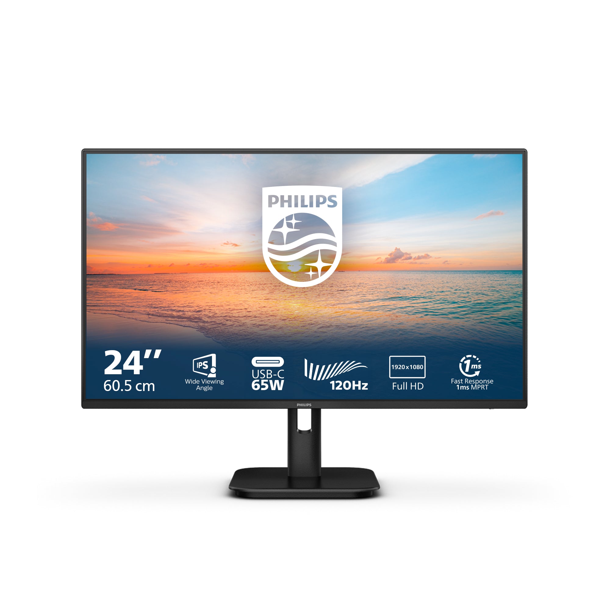 Philips 24E1N1300A/00 – Monitor, 23,8", IPS, 100 Hz, 250 cd/m², USB-C, Lautsprecher, VESA 100 × 100, Schwarz