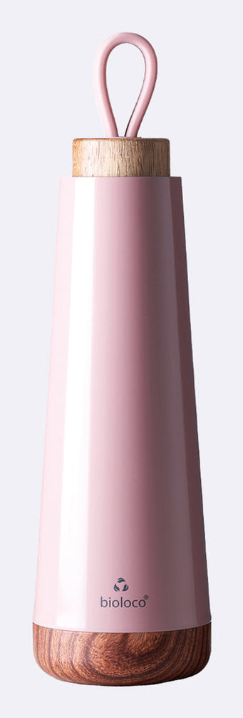 BioLoco Loop Isolierflasche 500 ml – Doppelwandig 18 h heiss / 12 h kalt, Edelstahl, Holzdeckel, Dusty Rose
