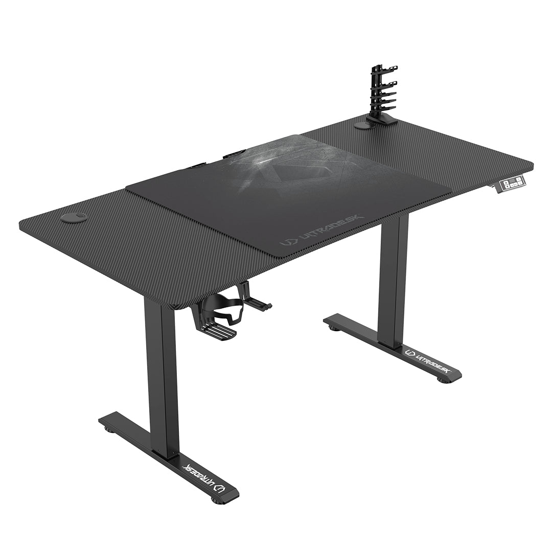 Ultradesk Level V2 Gaming-Tisch – 140 × 68 cm, höhenverstellbar, schwarz, Stahl
