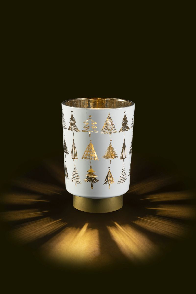 STT Dekoratives Licht Baum Laterne S – Ø 10 × 15 cm, Warmweiss, Batteriebetrieben, Timer, Weiss