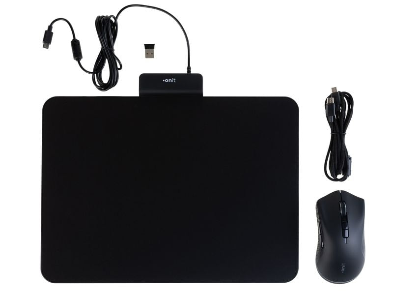 ONIT F02014 Maus & Mauspad (induktiv) – Maus – Kabellos (Bluetooth/2,4 GHz), 8000 DPI, rechts, schwarz