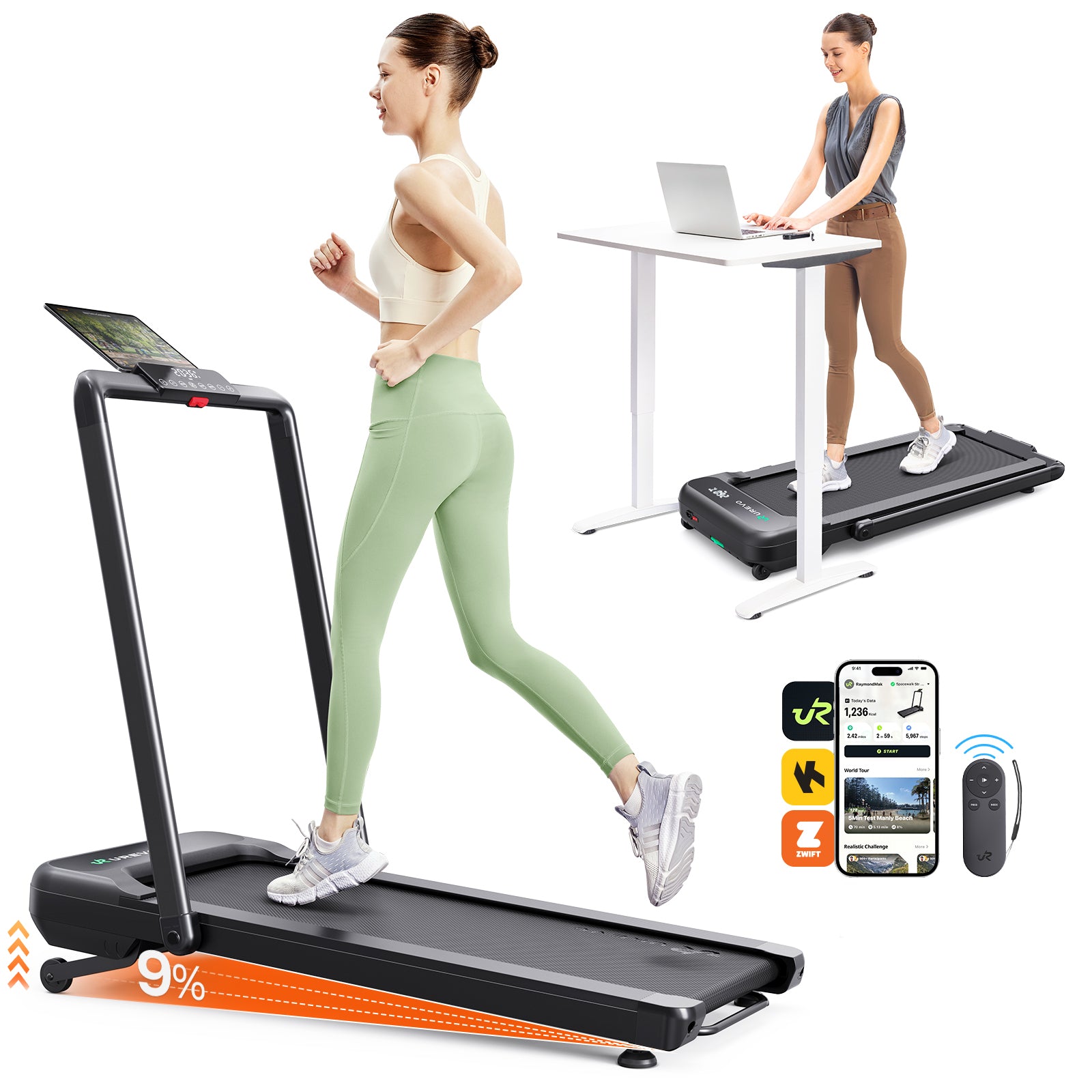 Urevo Strol – Laufband 2S Pro, 120 kg, Laufbereich 42 × 108 cm – Schwarz