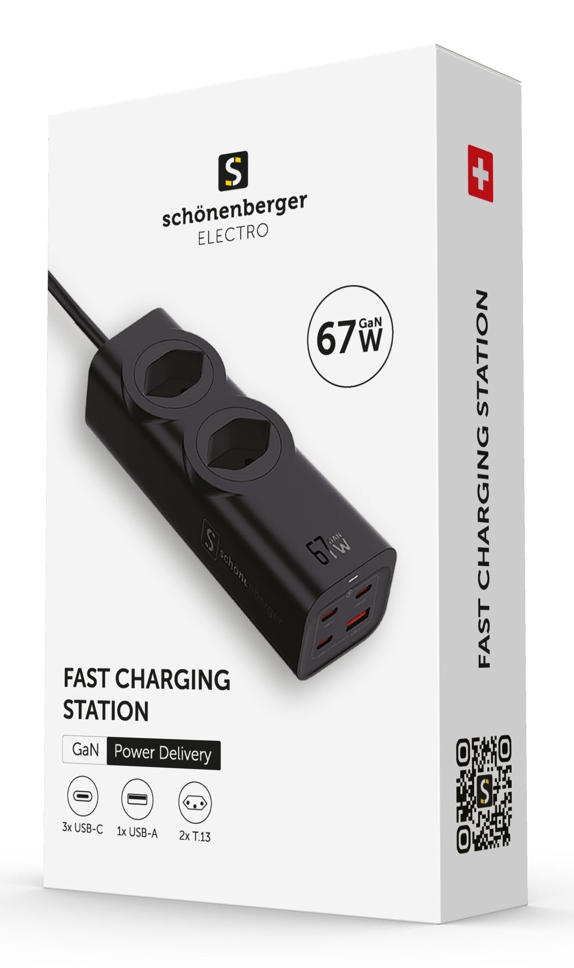 M. Schönenberger 24.21367SZ USB-Desktop-Ladegerät 67 W – USB-C×3, Micro-USB×1 – PD 3.0, QC 3.0 – Schwarz