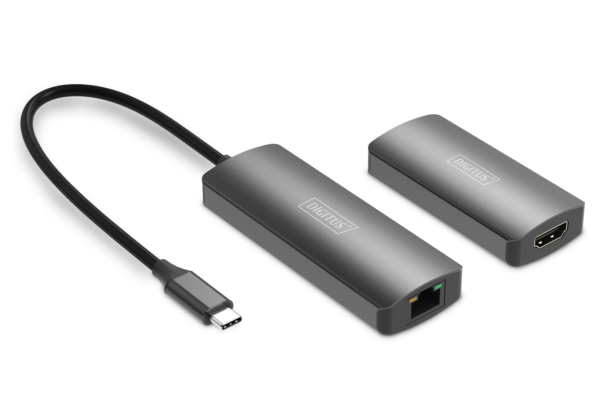 Digitus 4K Video Extender – HDMI 2.1, USB-C – für Cat6-Kabel bis 30 m – Schwarz, Aluminium