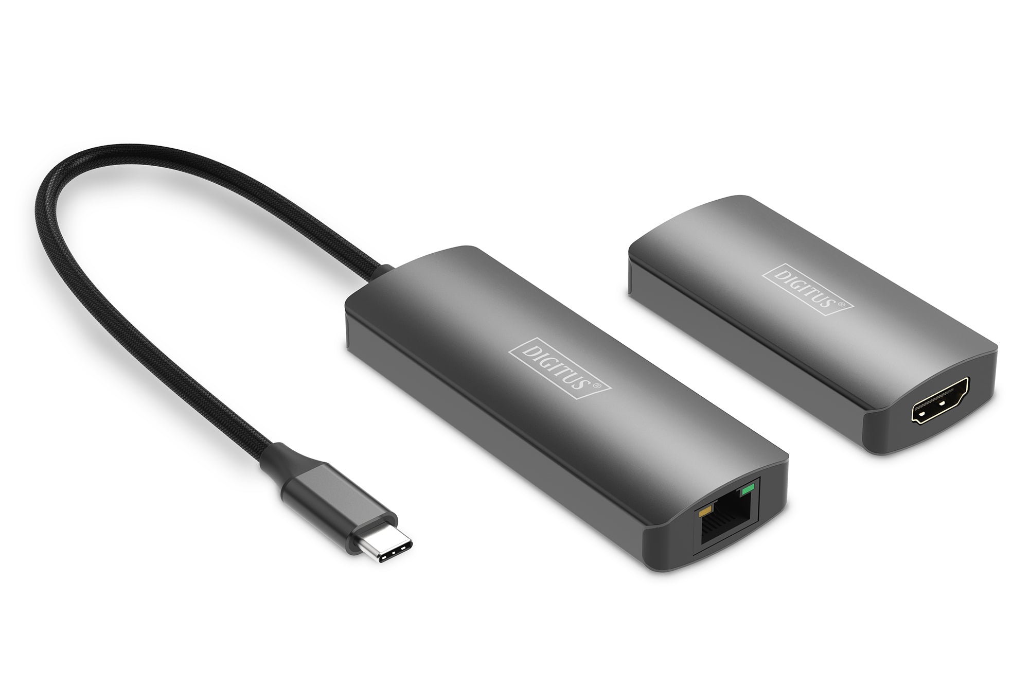 Digitus 4K Video Extender – HDMI 2.1, USB-C – für Cat6-Kabel bis 30 m – Schwarz, Aluminium