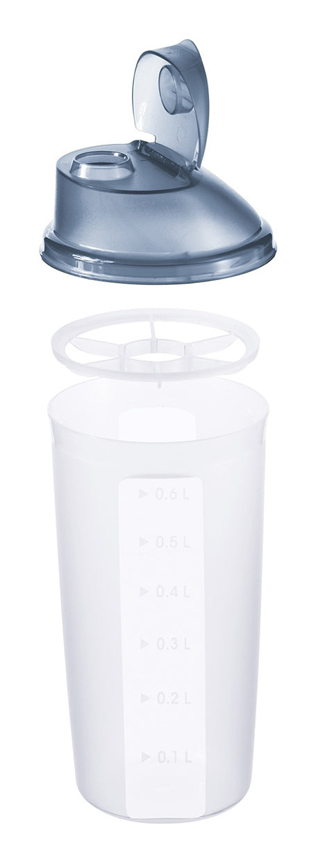 Rotho Shaker 600 ml, Ø 9,5 × 20,5 cm, Polypropylen (PP), blau/transparent, BPA-frei
