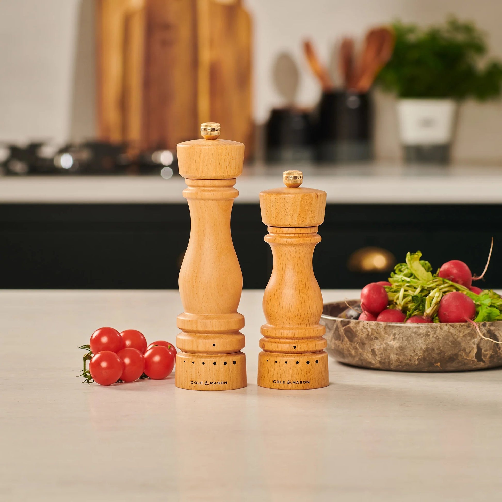 Cole & Mason Salz-/Pfeffermühle Ø 6 × 18 cm, Buche/Edelstahl, Braun