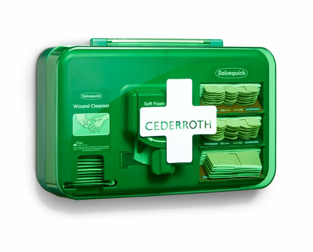 Cederroth Wundversorgungs-Spender – 40 Wundreinigungstücher, grün