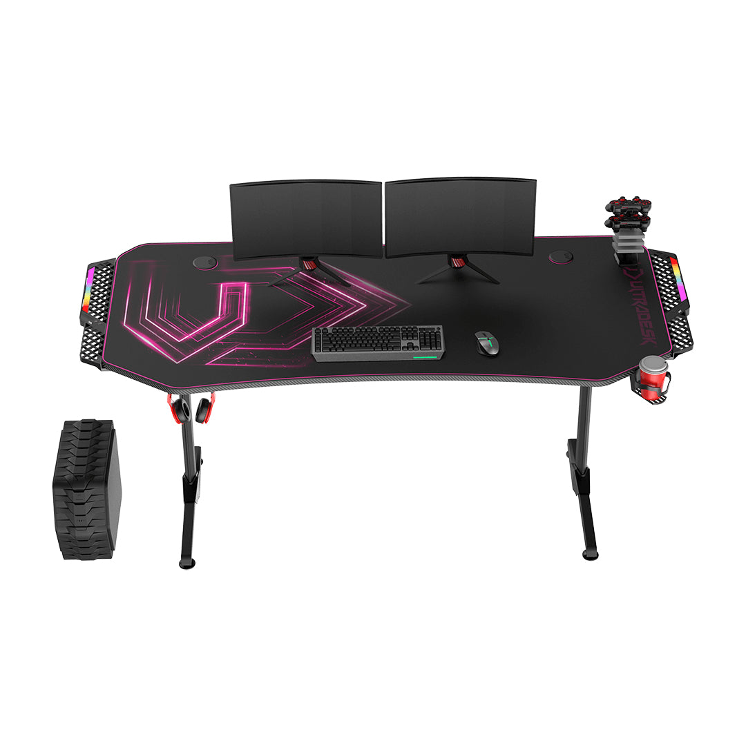 Ultradesk Frag XXL Gaming-Tisch – 165 × 75 cm, pink, Stahl