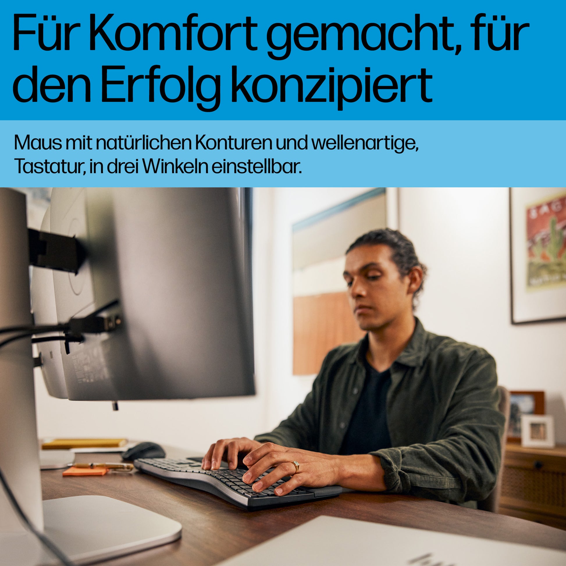 HP 680 Comfort – Tastatur- und Maus-Set – Bluetooth & 2,4 GHz (USB-A) – mit Handballenauflage – Schwarz
