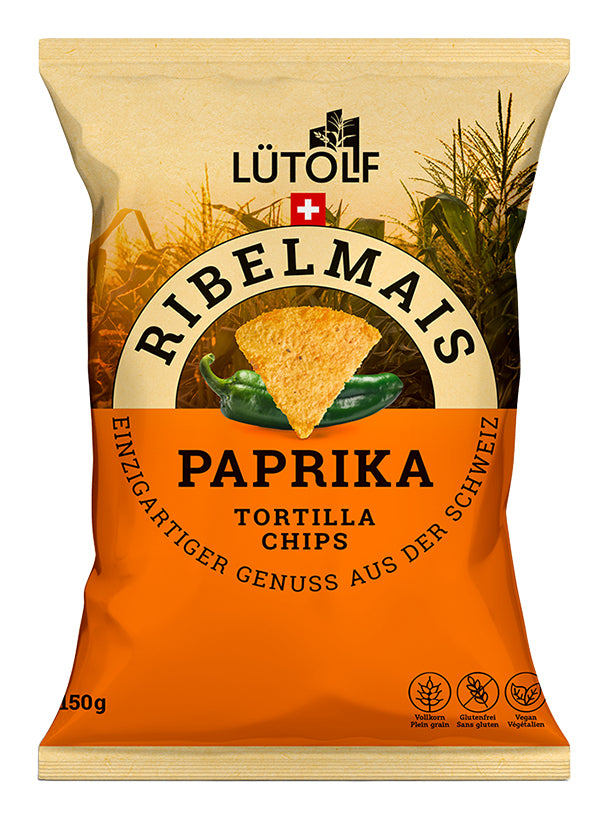 Lütolf Ribelmais Tortilla Chips – Paprika – 150 g