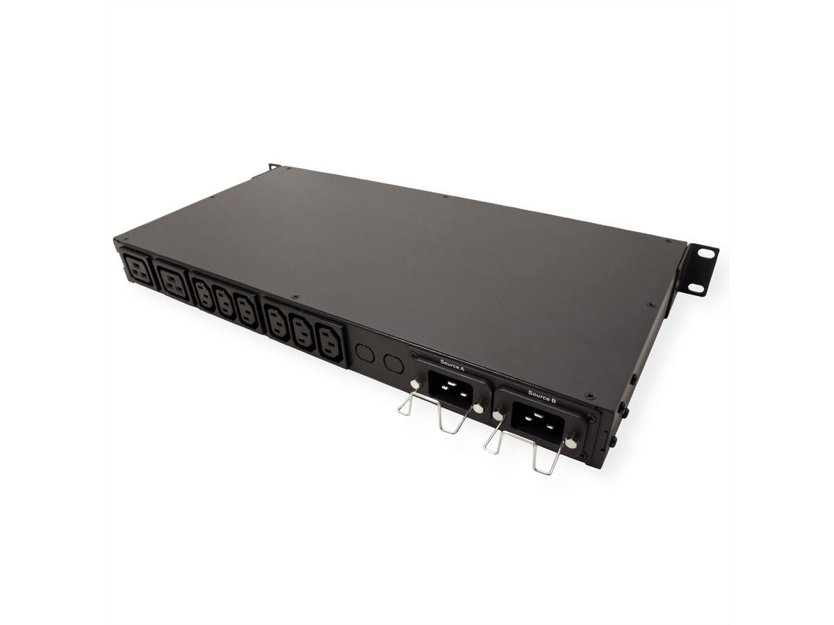 ROLINE Rack ATS (Automatischer Transferschalter) – 220–240 V, 2× C20 IN, 6× C13 + 2× C19 OUT, 1U – Schwarz
