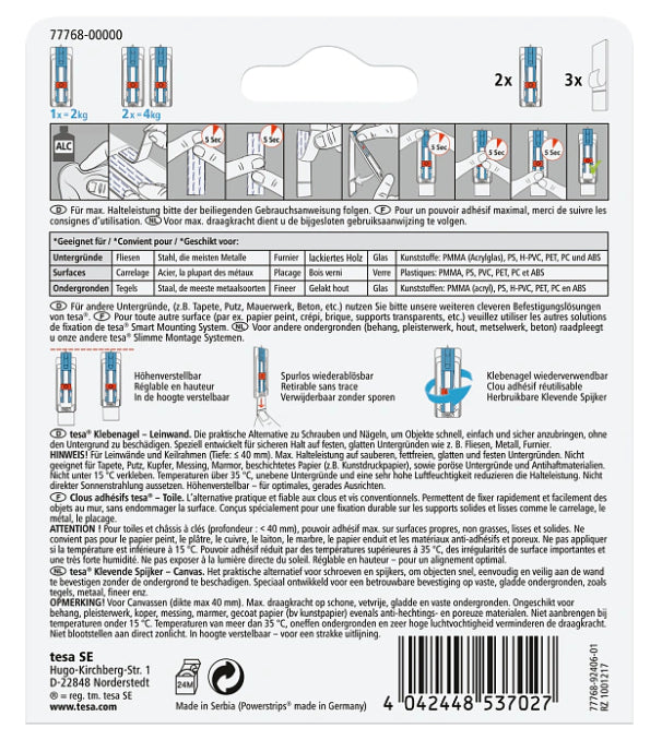 TESA Klebenagel – Kunststoff, Weiss, 12 × 14 × 1,3 cm – 2er-Pack