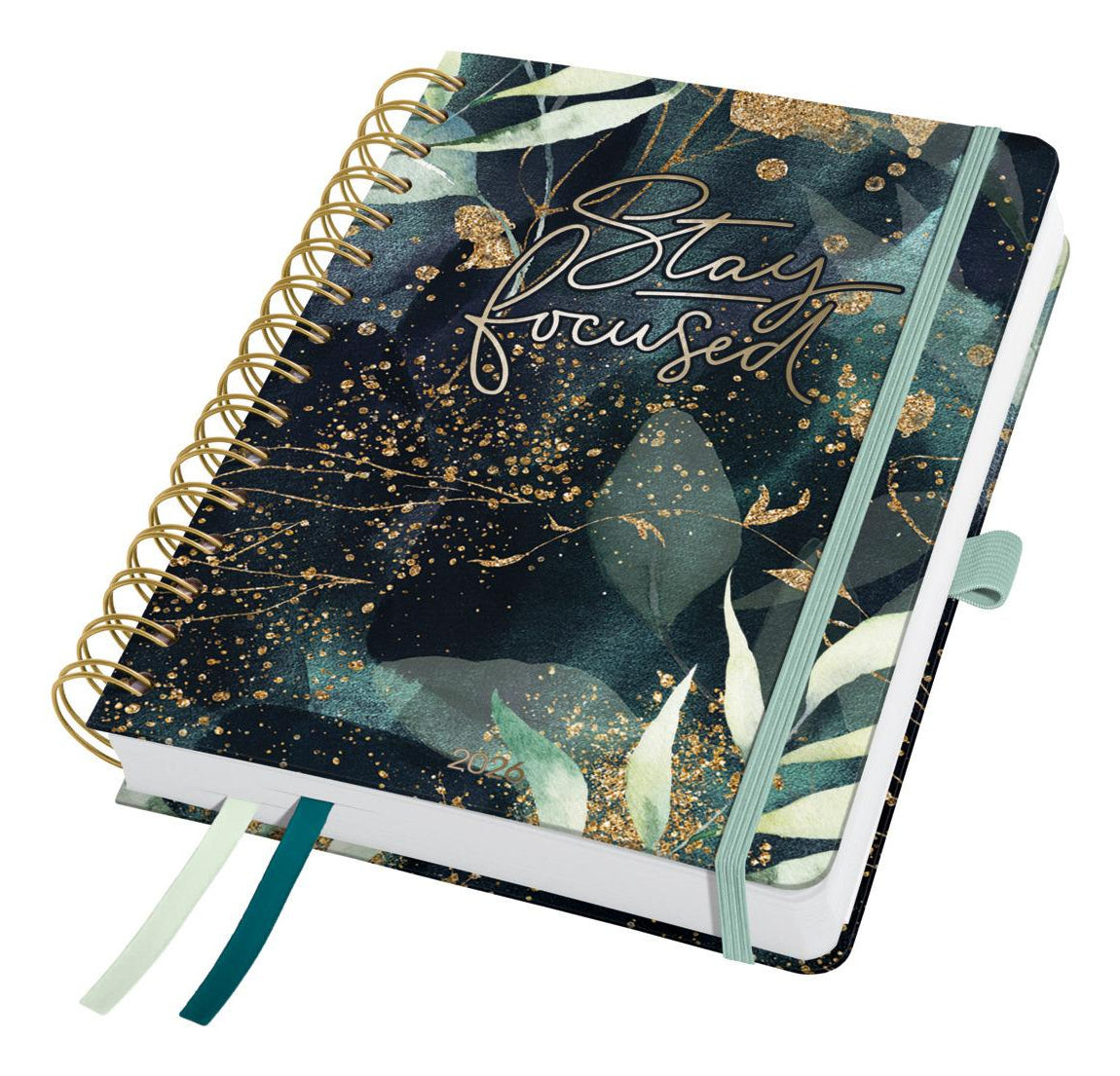 Sigel JOLIE Agenda – 1 Woche/2 Seiten, Spiralbindung, A5, Jan–Dez, Glamorous Leaves, FSC