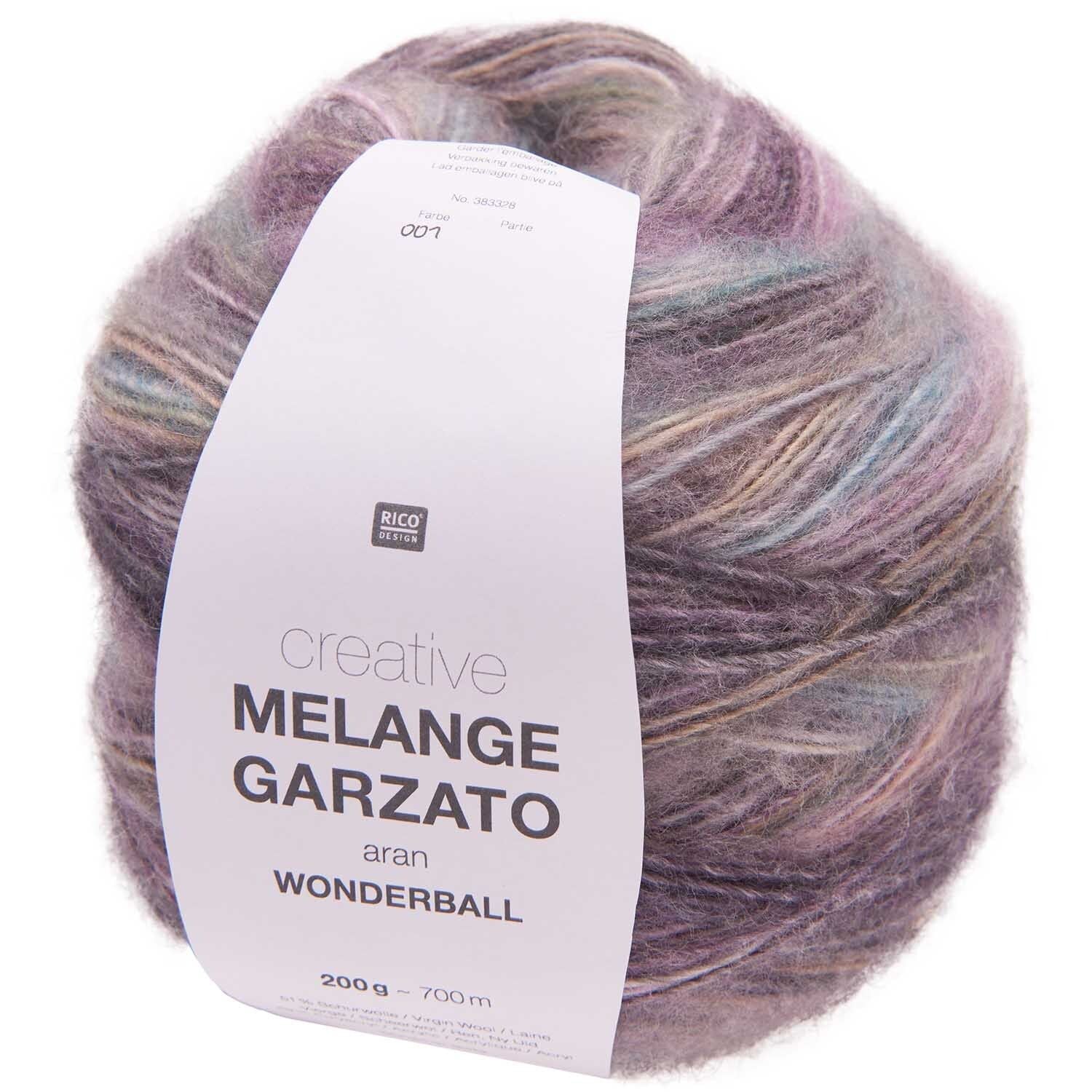 Rico Design Melange Garzato Wolle Flieder – Aran, 200 g, 700 m, Nadel 5 mm, 51% Schurwolle/49% Polyacryl, 1 Stk.