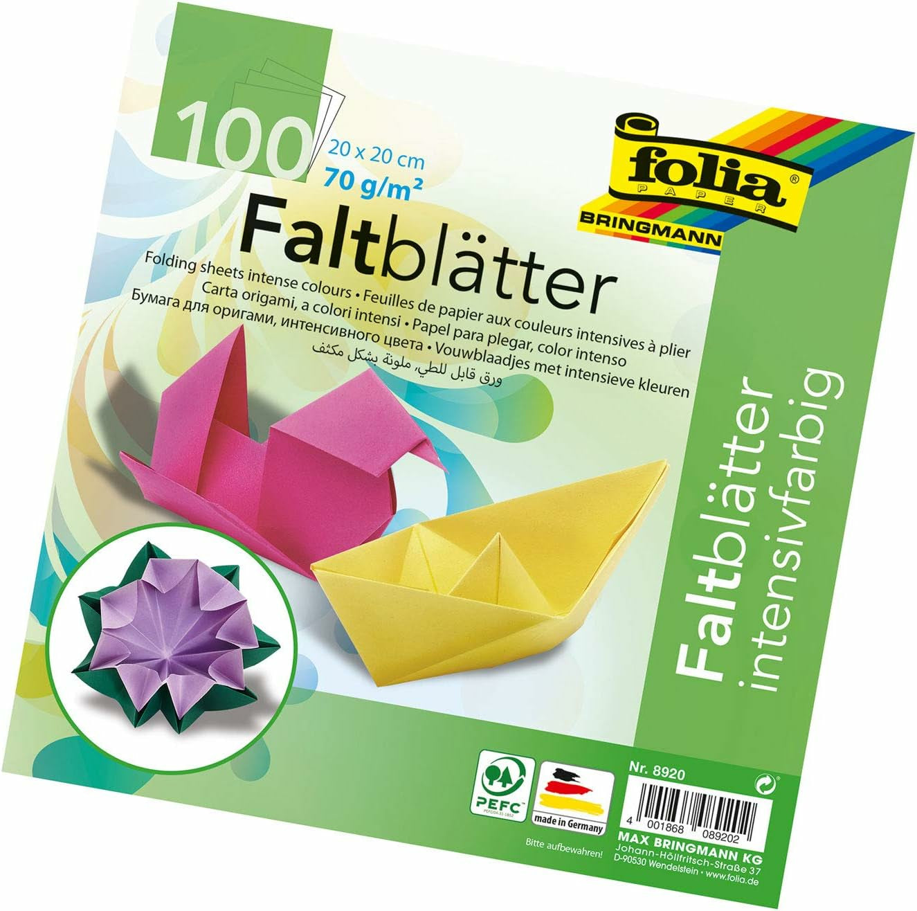 Folia Basic Faltblätter Mix – 200 × 200 mm – 70 g/m² – sortiert – 100 Blatt