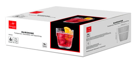 Bormioli Rocco Barshine Trinkglas – 6er Set, 210 ml, Ø 7,6 cm, H 8,4 cm, Gehärtetes Glas, Transparent