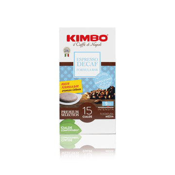 Kimbo Kaffeepads für E.S.E. – Espresso, entkoffeiniert, Intensität 9, 15 Pads