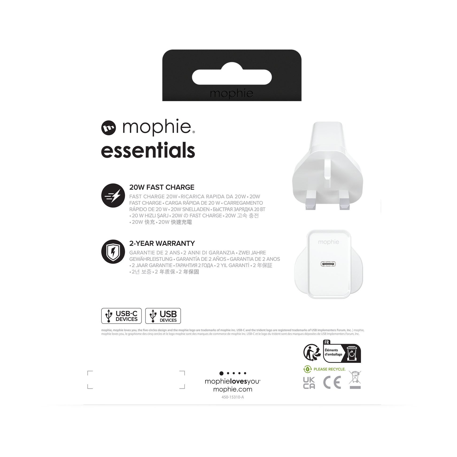 mophie Netzteil (UK) – 20 W, 1× USB-C, PD