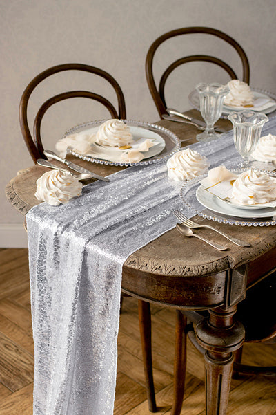 PartyDeco Tischläufer – Polyester, Silber, 30 cm × 5 m