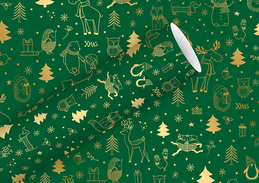 Braun + Company Geschenkpapier – Christmas Doodles (Weihnachten) – seidenmetallisiert, Papier – 700 × 1500 mm