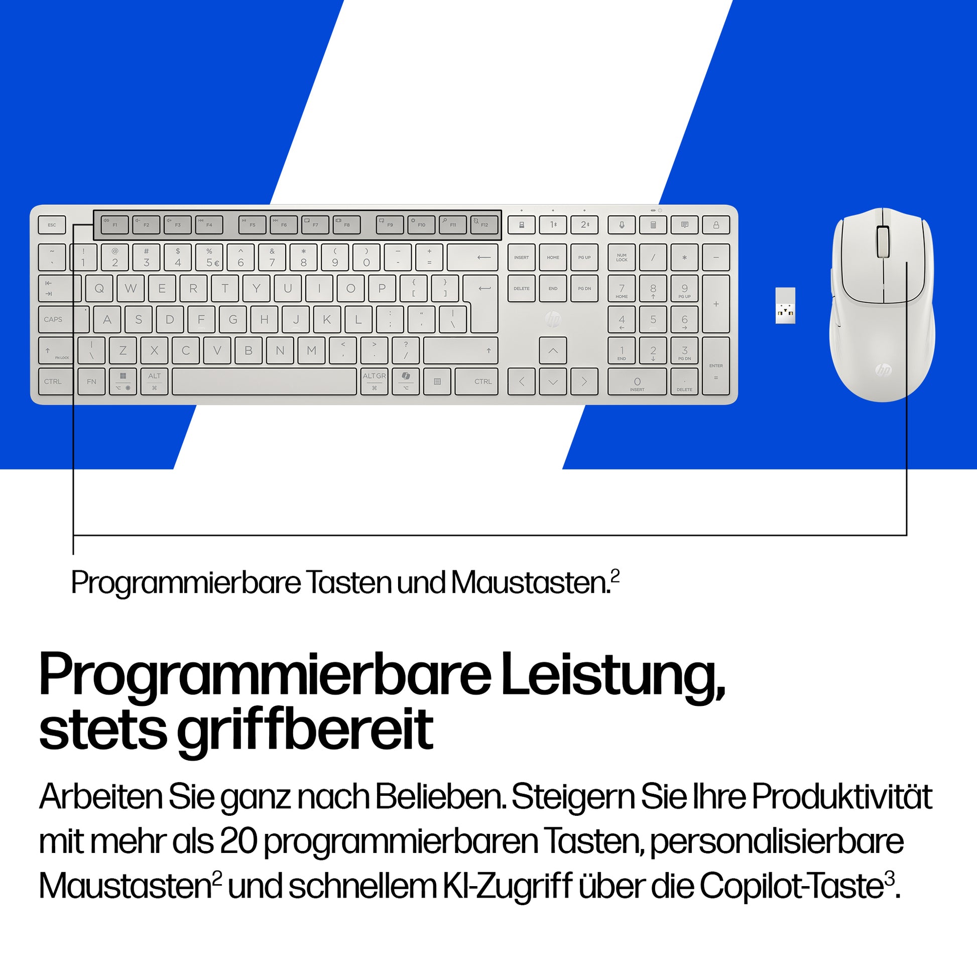 HP 495C – Tastatur- und Maus-Set – Bluetooth & 2,4 GHz (USB-A Empfänger) – Multi-Device – Weiss