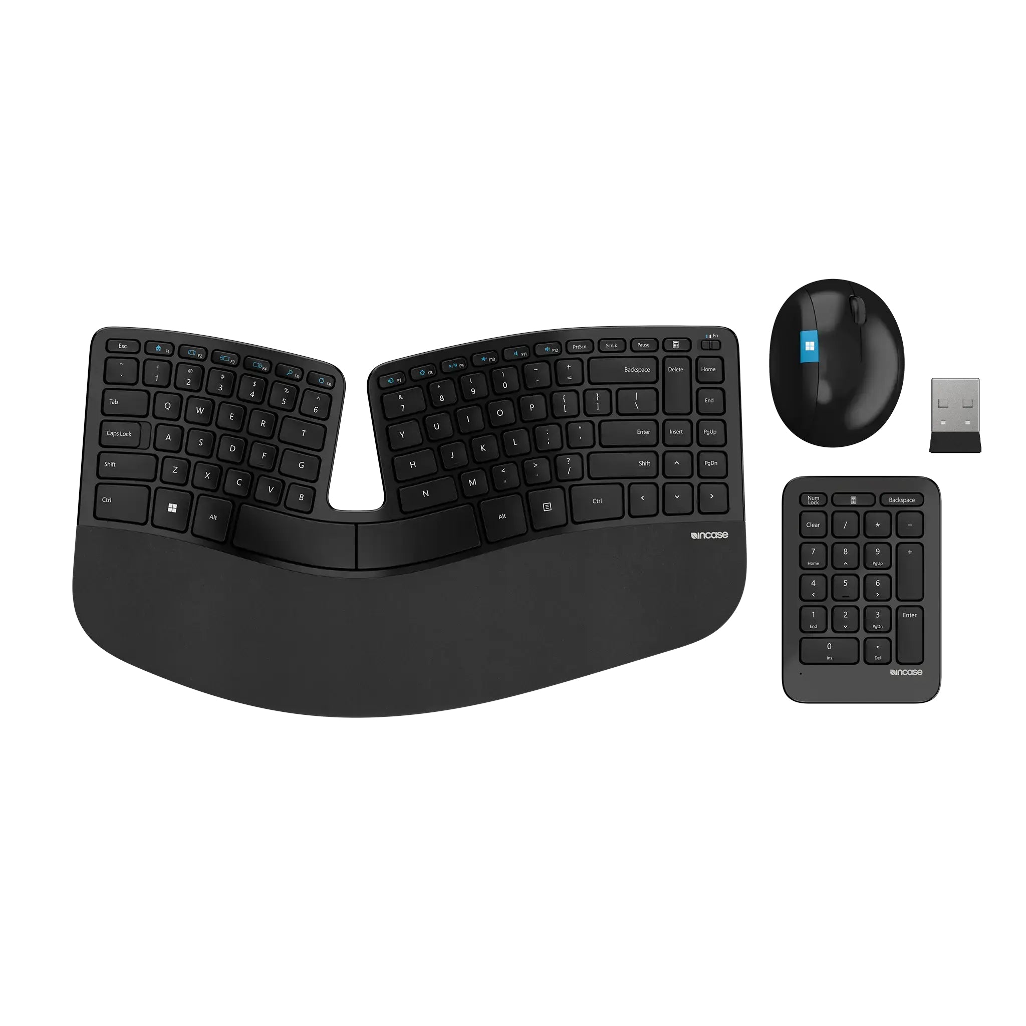Incase Sculpt Ergonomisches Desktop – Tastatur-Maus-Set – 2,4 GHz USB-A – QWERTY (Nordisch) – Schwarz