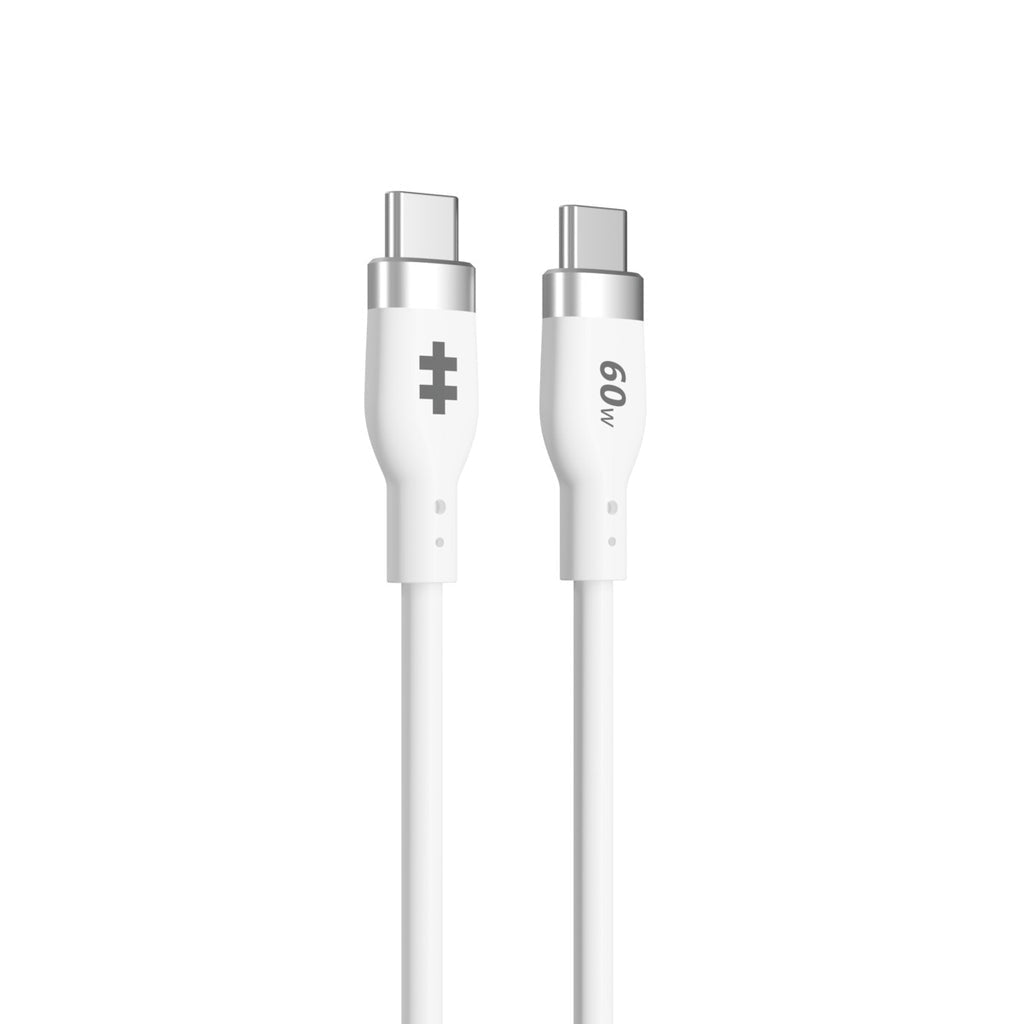 HYPER USB-C auf USB-C Kabel – USB 2.0 (480 Mbit/s) – 1,5 m – PD 60 W – Silikon, extrem flexibel – Weiss