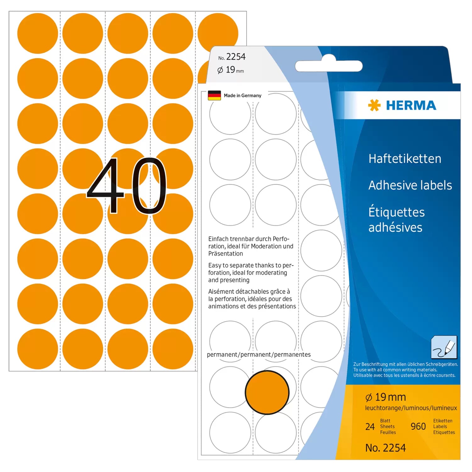 HERMA Schmucketiketten – Papier, Ø 19 mm, 960 Stk, 24 Bogen, permanent haftend