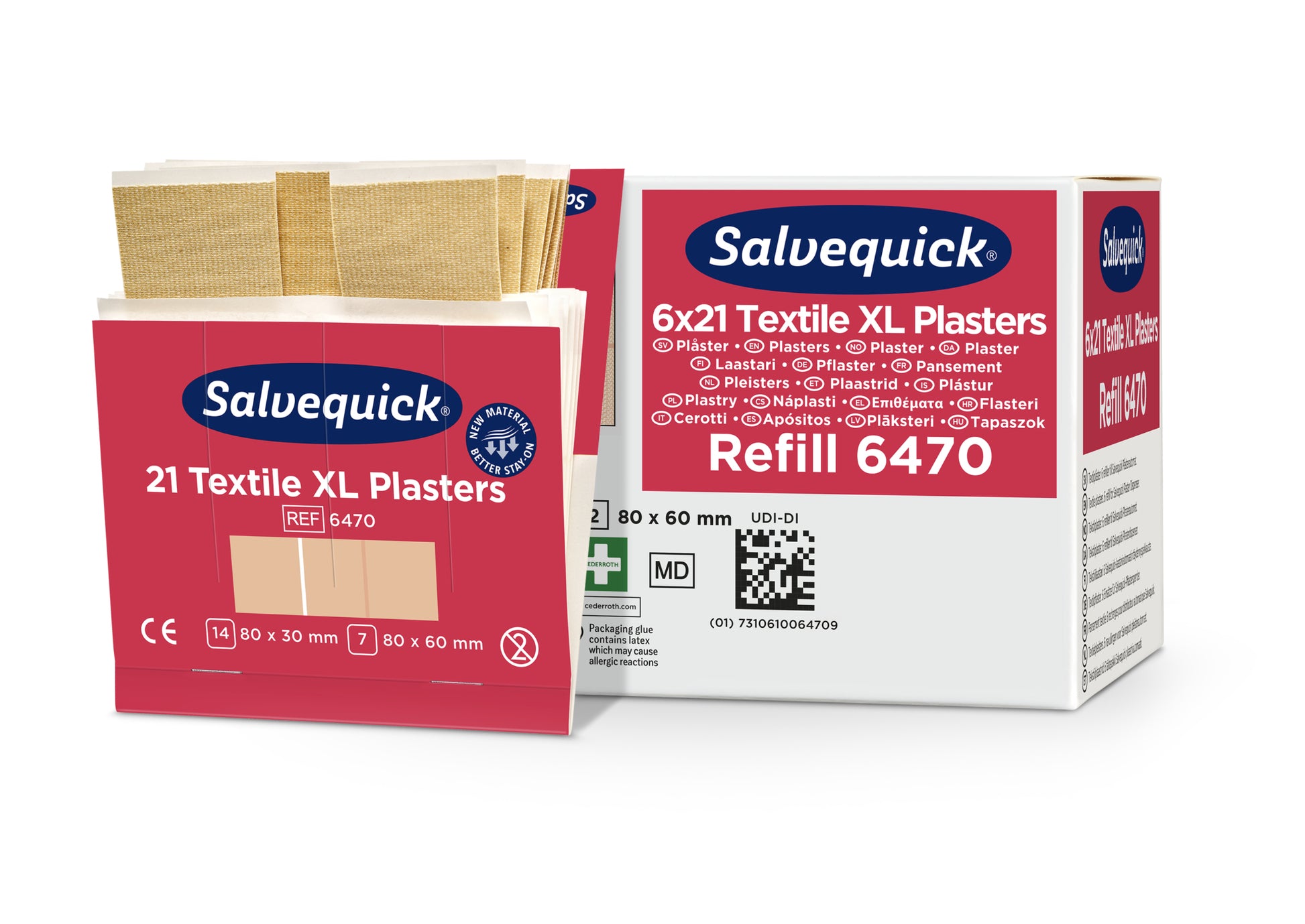 Cederroth Salvequick Pflaster-Nachfüllpackung – 66 × 22 mm, 21 Stück, für Salvequick-Spender