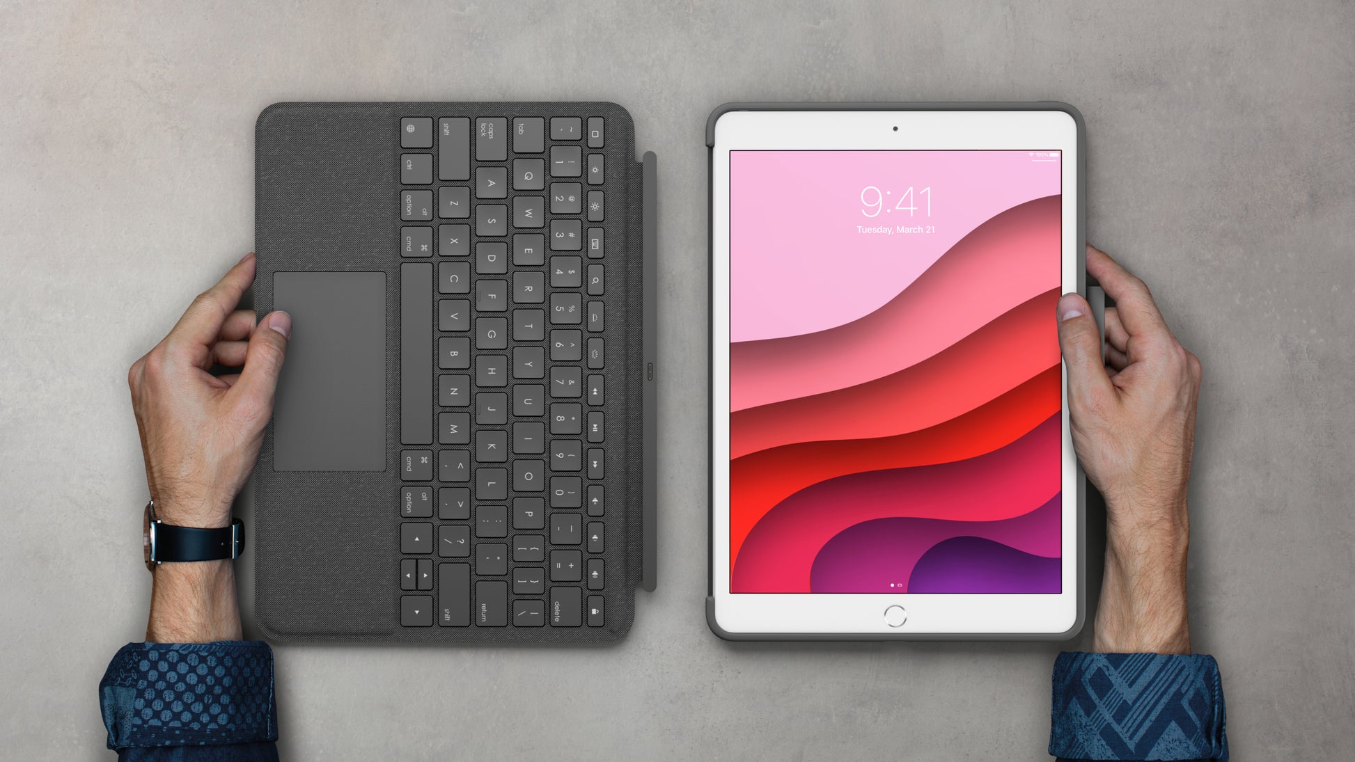 Logitech Combo Touch – Tastatur, kabellos (Smart Connector), DE-Layout (DE), beleuchtet – für iPad (7. Gen.)