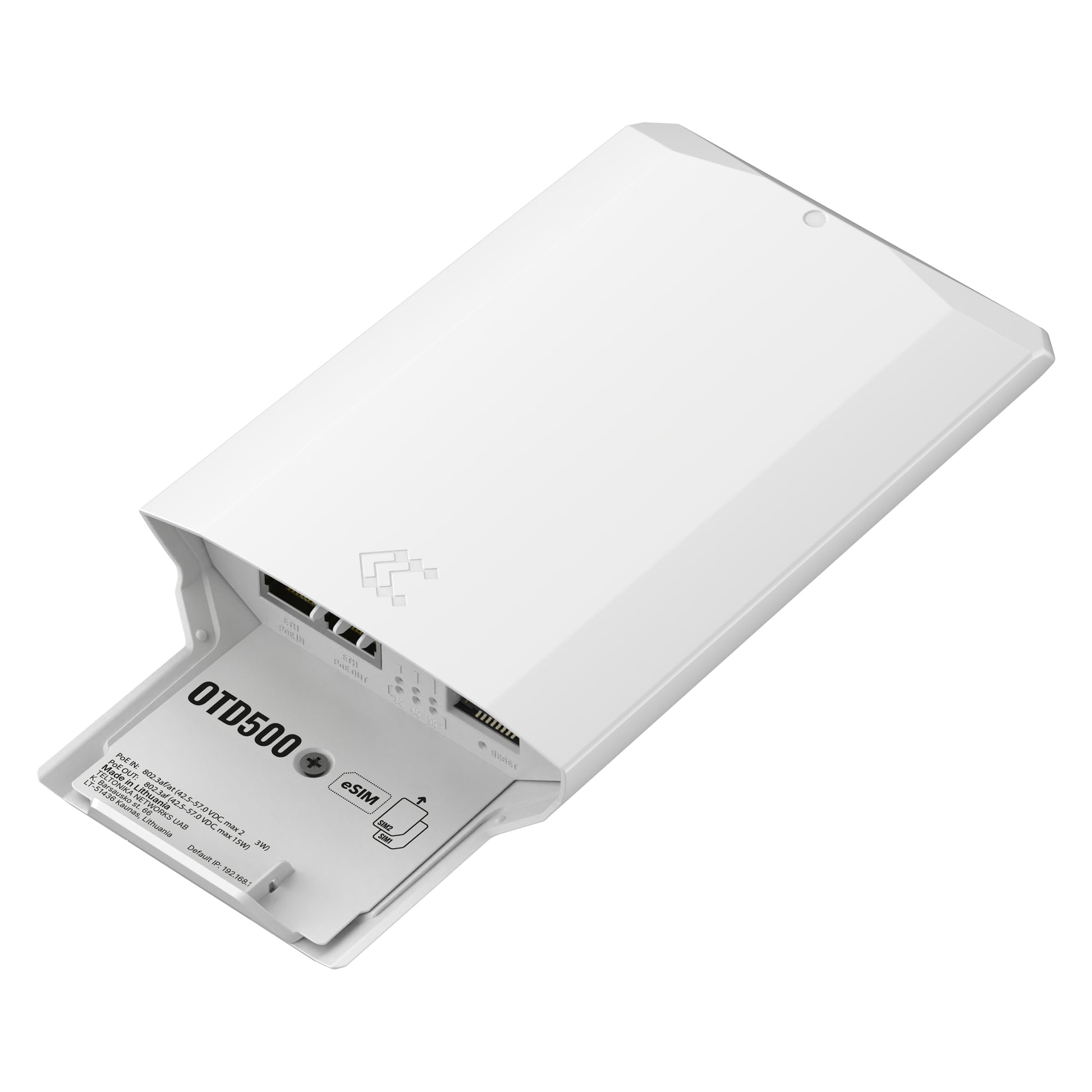 Teltonika OTD500 – 5G Router, 2× GbE (PoE-in/PoE-out), SIM-Slot, IP55 Outdoor, Weiss