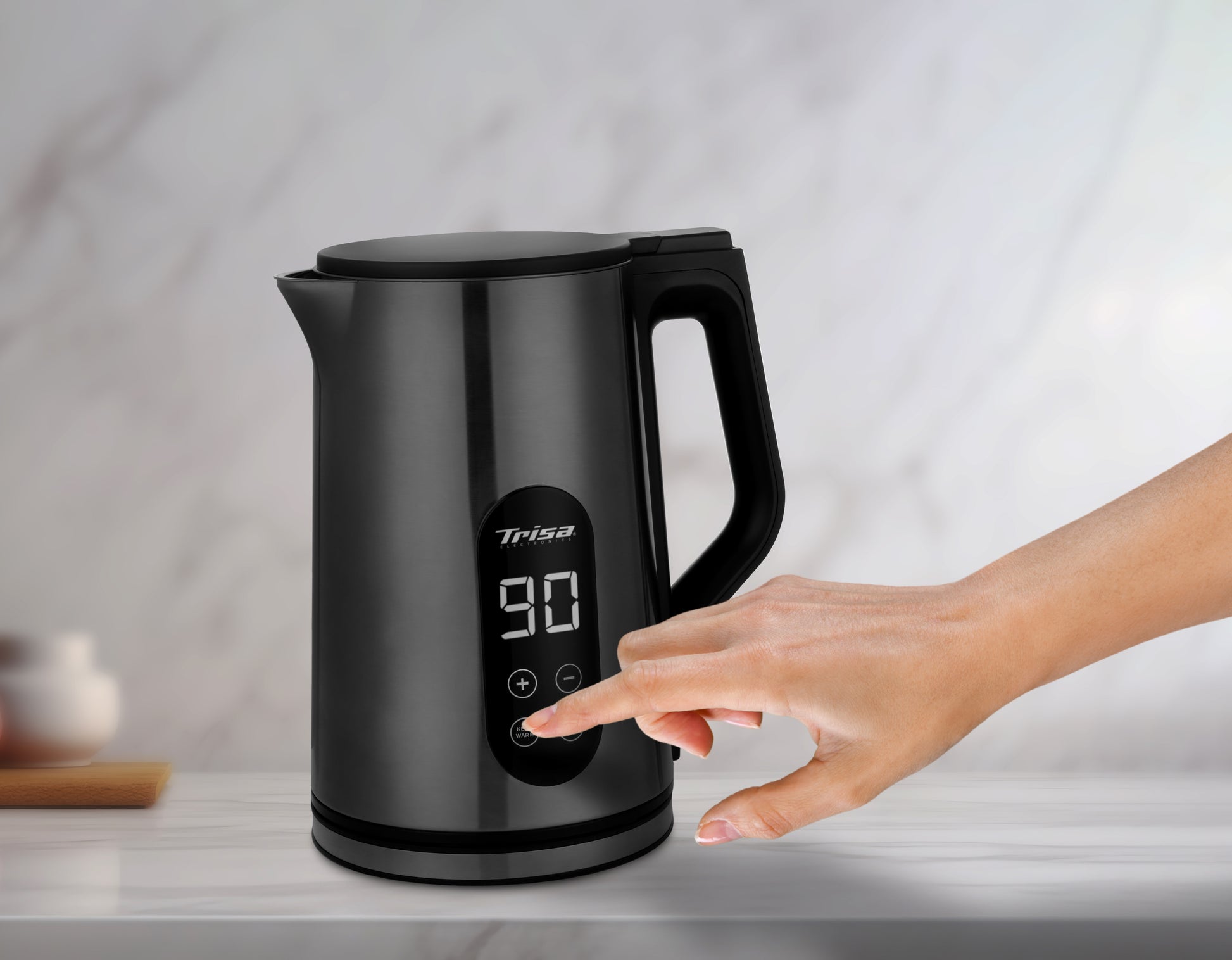 Trisa Digital Boil Wasserkocher – 1,7 l, mit Temperaturwahl 40–100 °C, Warmhaltefunktion (bis 4 h), 6459.4145