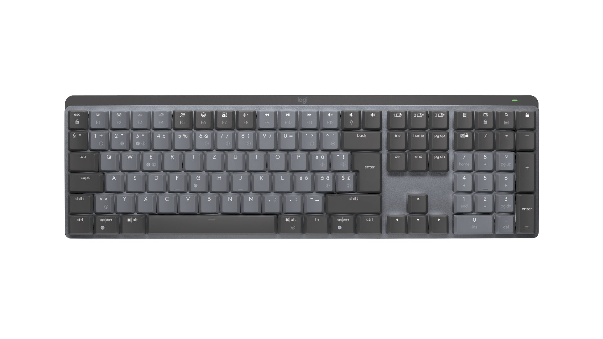 Logitech MX Mechanical – Tastatur, kabellos, CH-Layout (DE-CH), mechanisch, beleuchtet, Dunkelgrau